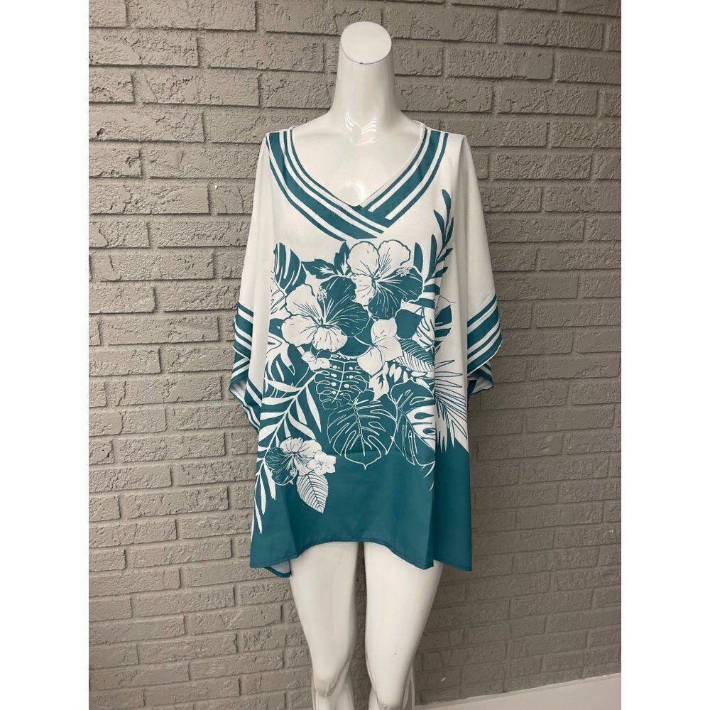Colleen Lopez Floral Stripe Cover- Up Kaftan / Kimono Top Size M